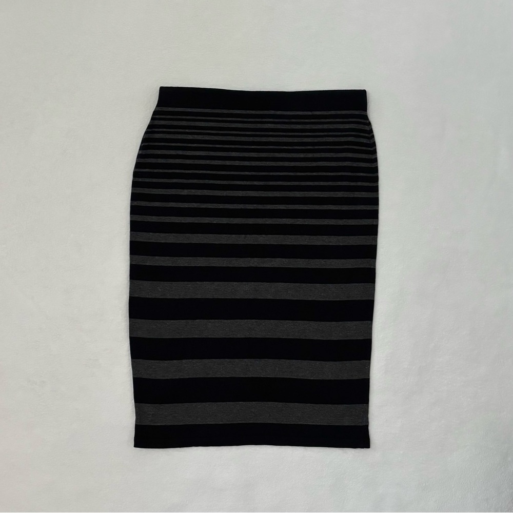 M&S Striped Black Gray Slim Midi Skirt